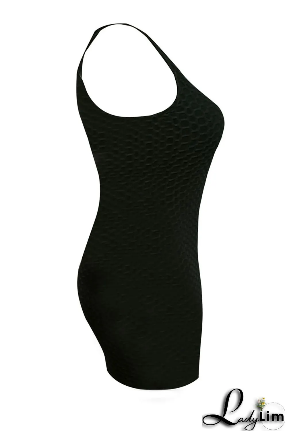 Black Casual Solid Patchwork U Neck Pencil Skirt Plus Size Dresses