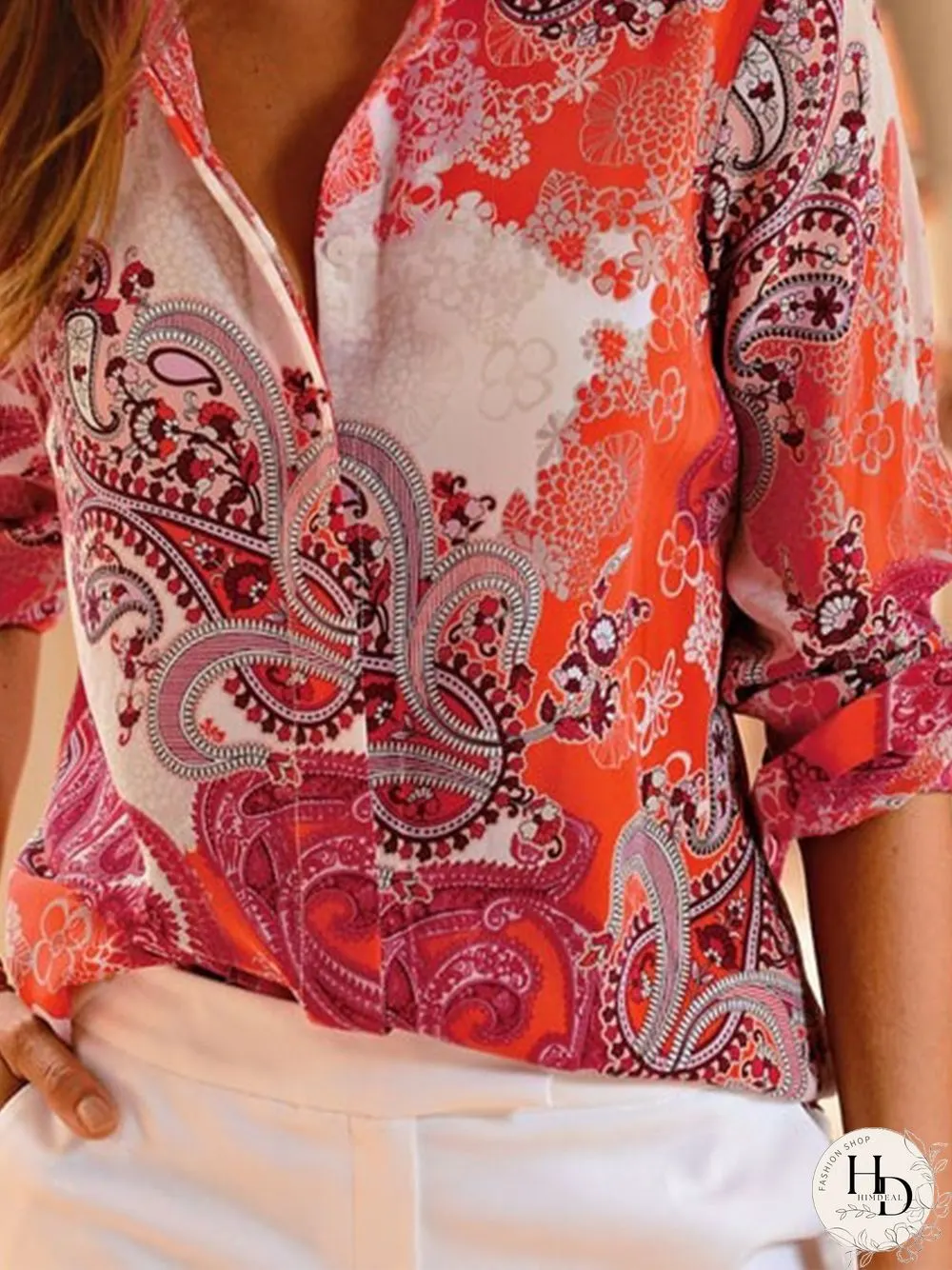Womens Casual Paisley Autumn Polyester Lightweight Daily H-Line Shirt Collar Regular Size