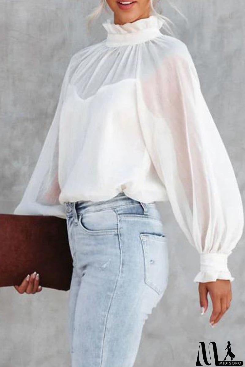 MidiSono - Sexy Elegant Solid Patchwork Turtleneck Tops