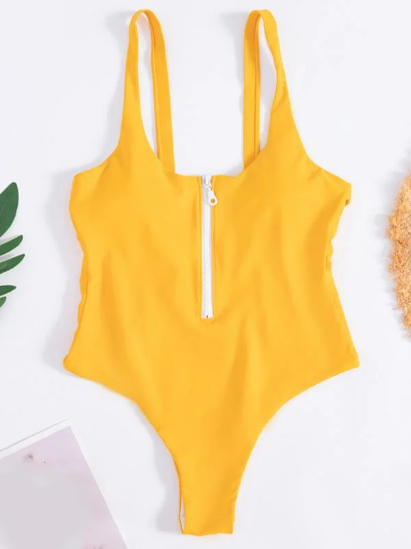 Solid Color One-Piece Swimwear