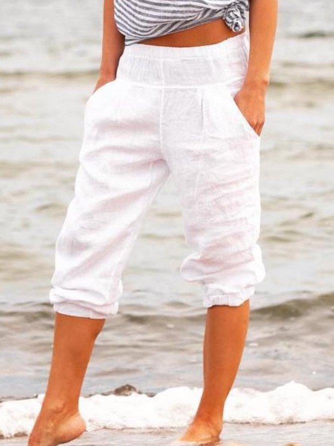 Plus Size Solid Casual Pockets Pants