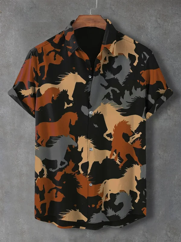Men's Horse Camouflage Pattern Print Shirt