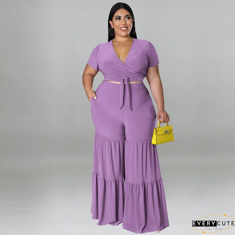 Plus size Women summer top and wide-leg pants two-piece