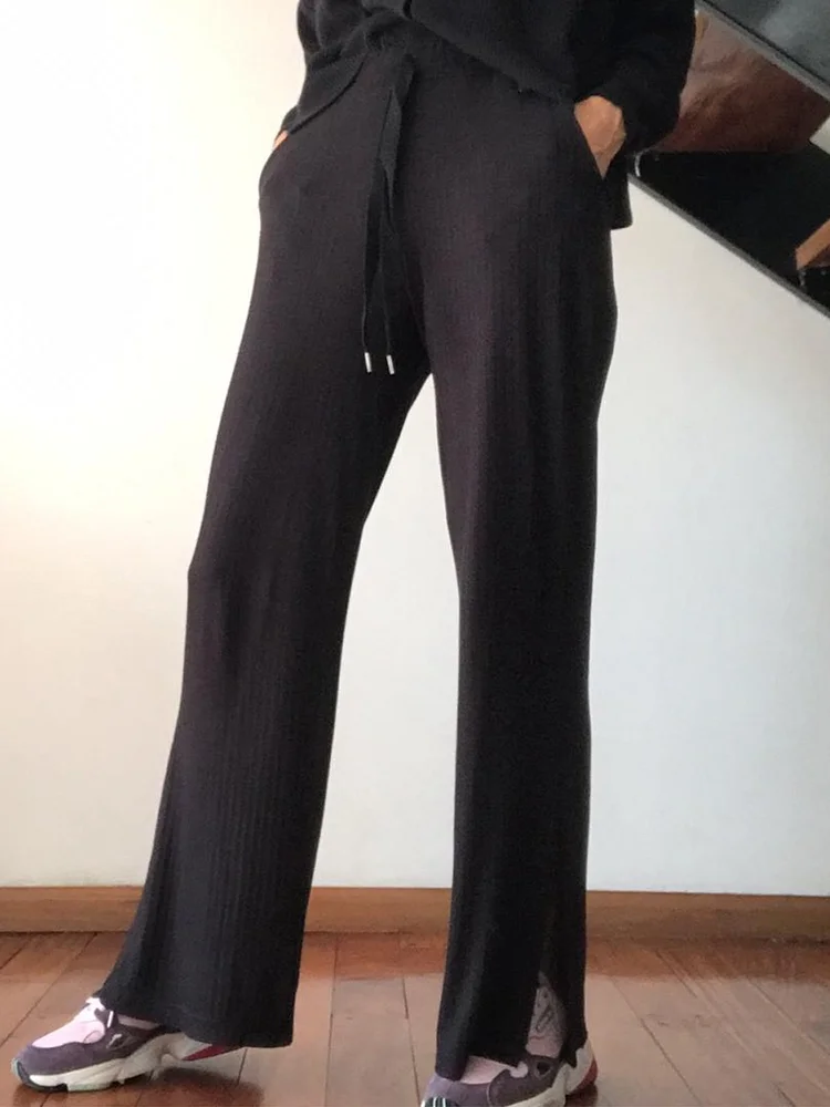 Loose Casual Plain Drawstring Pants