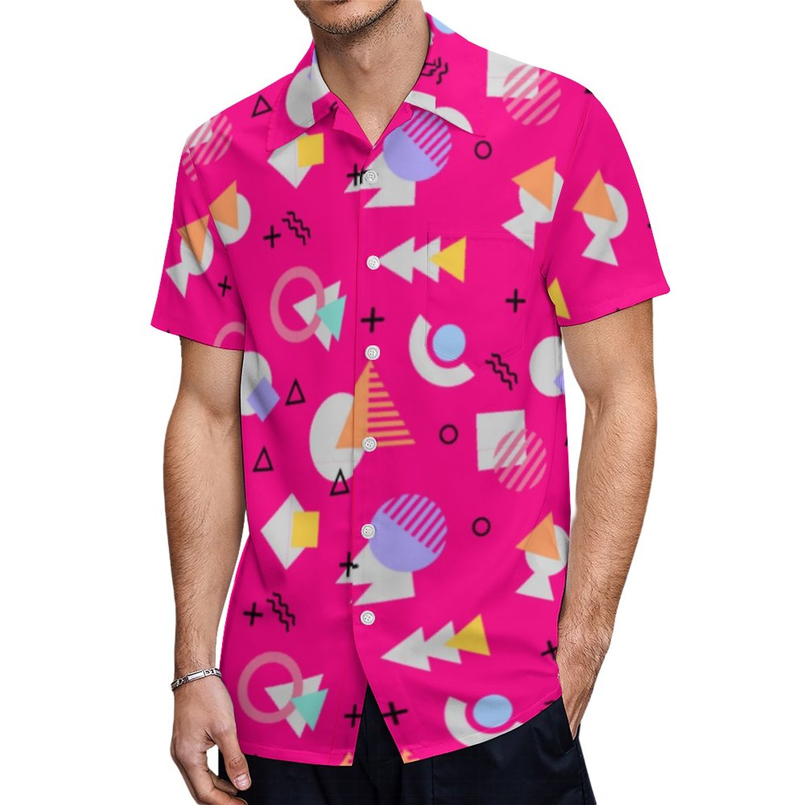 Neon Bright Pop Art Girly Cute Funky 80S Style Hawaiian Shirt Mens Button Down Tropical Hawaii Beach Shirts