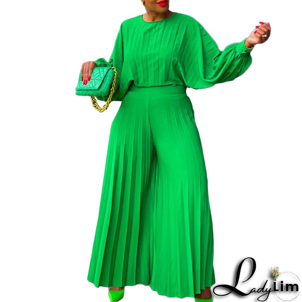 Plus Size Women Summer Loose Casual Shirt and Wide-leg Pants Two-Piece Set