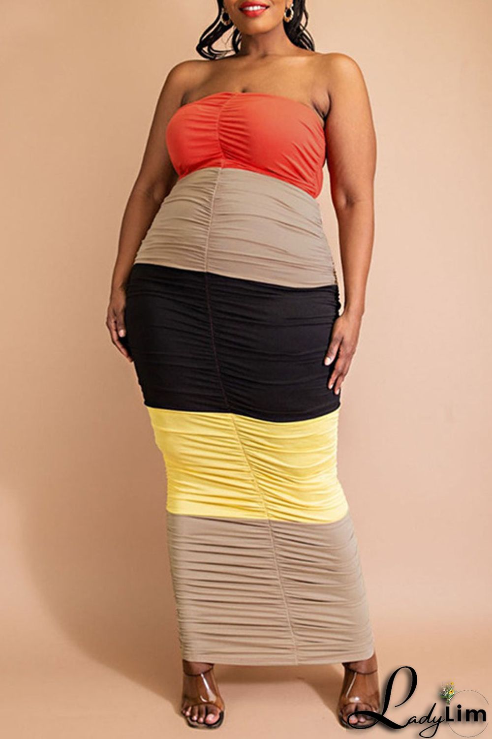 Purple Sexy Solid Patchwork Strapless One Step Skirt Plus Size Dresses