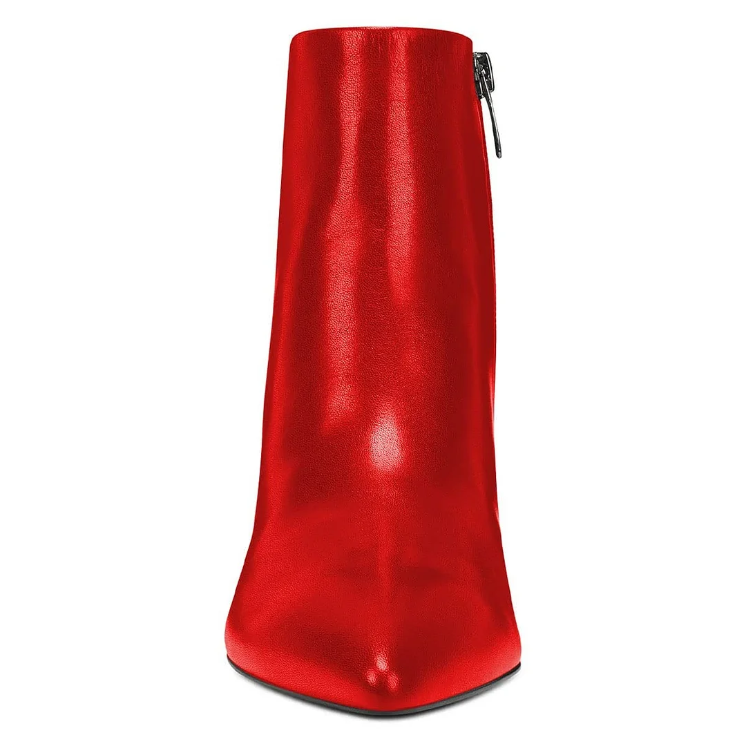 Fashion Red Closed Pointed Toe Side Zipper Wedge Heel Booties