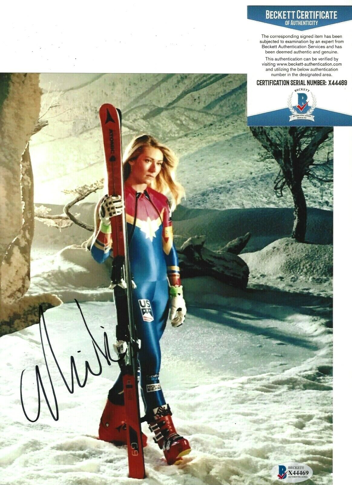 SKIER MIKAELA SHIFFRIN SIGNED SLALOM WORLD CHAMPION 8x10 Photo Poster painting 5 BECKETT COA BAS