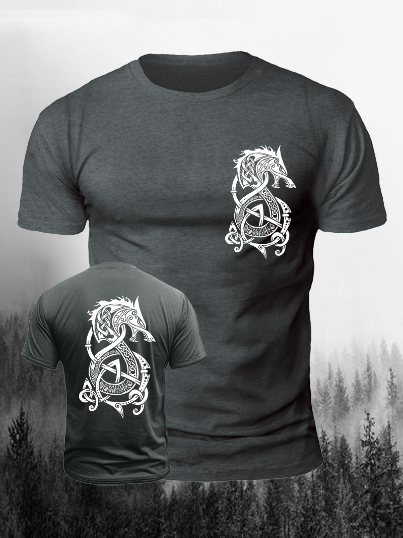 Men's The Wolf of Norse Mythology Print Casual Short Sleeve T-shirt