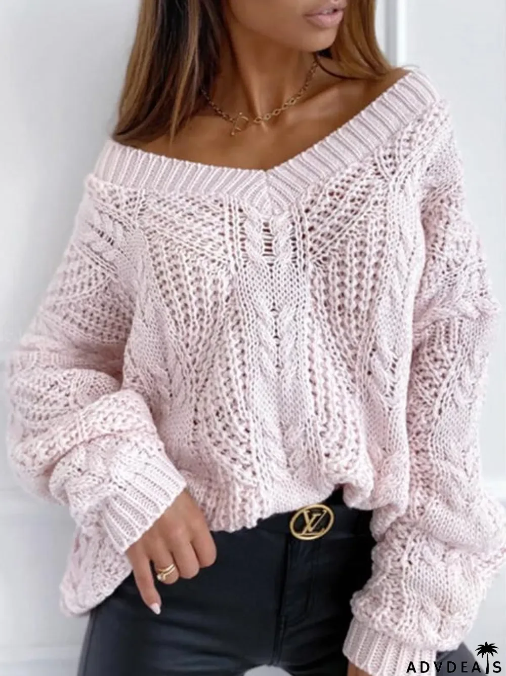 Women's Knitted V-neck Long Sleeve Sweater Top