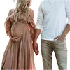 Maternity Ruffle Off Shoulder Boho Maxi Dress
