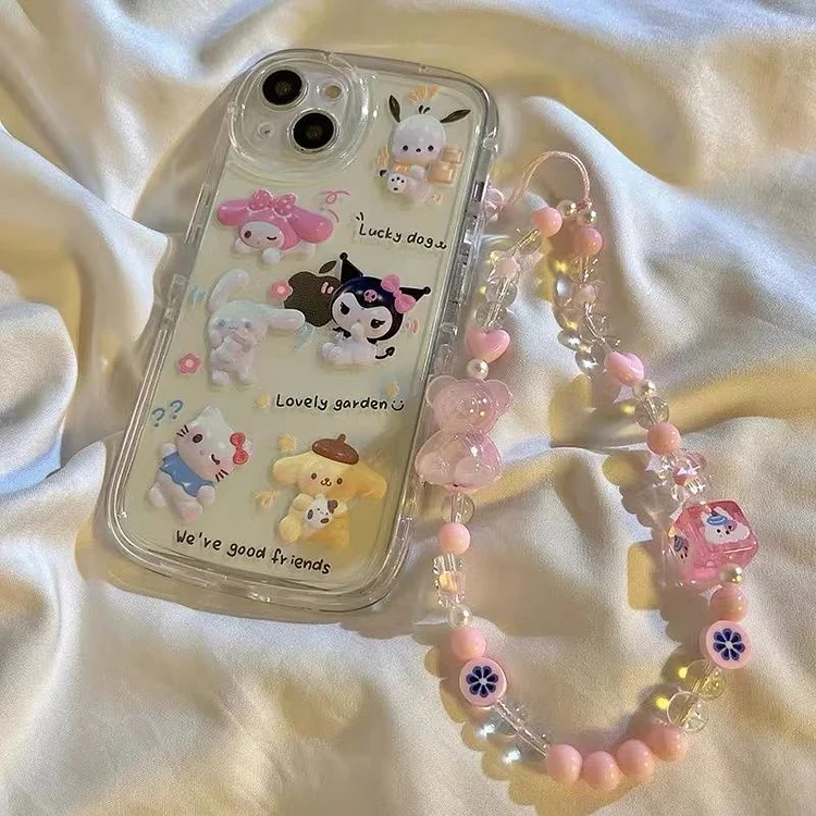 Sanrio 3D hello kitty kuromi Cinnamoroll with Bracelet Phone Case For Iphone 11 12 13 14 Pro Max Mini X Xs Xr 7 8 Plus SE 2020