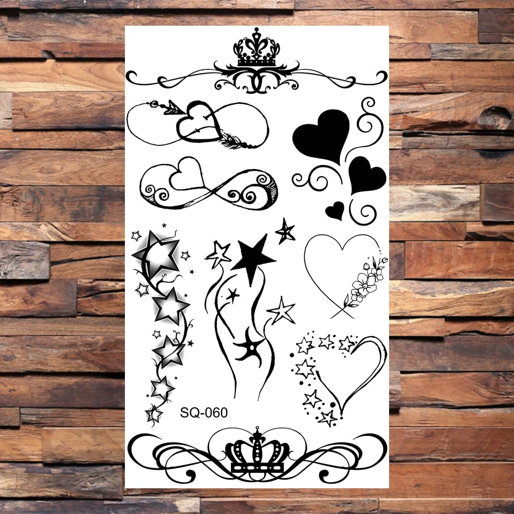 Black Butterfly Temporary Tattoos For Women Girls Realistic Eye Halloween Crown Fake Tattoo Sticker Sexy Body Arm Tatoos DIY