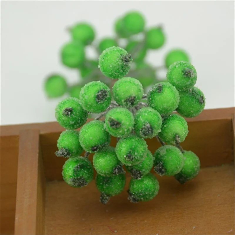 20pcs Mini Double Heads Artificial Glass Berries Pomegranate Red Cherry Bouquet Stamen Christmas Decorative DIY Craft Fake Fruit