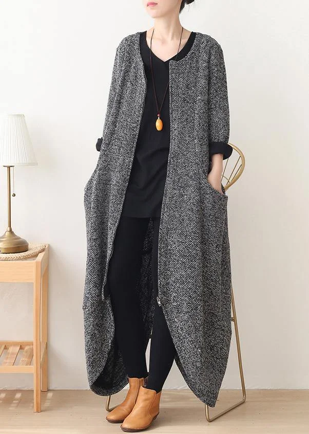 vintage gray woolen coats oversized Winter coat v neck asymmetric winter women coats