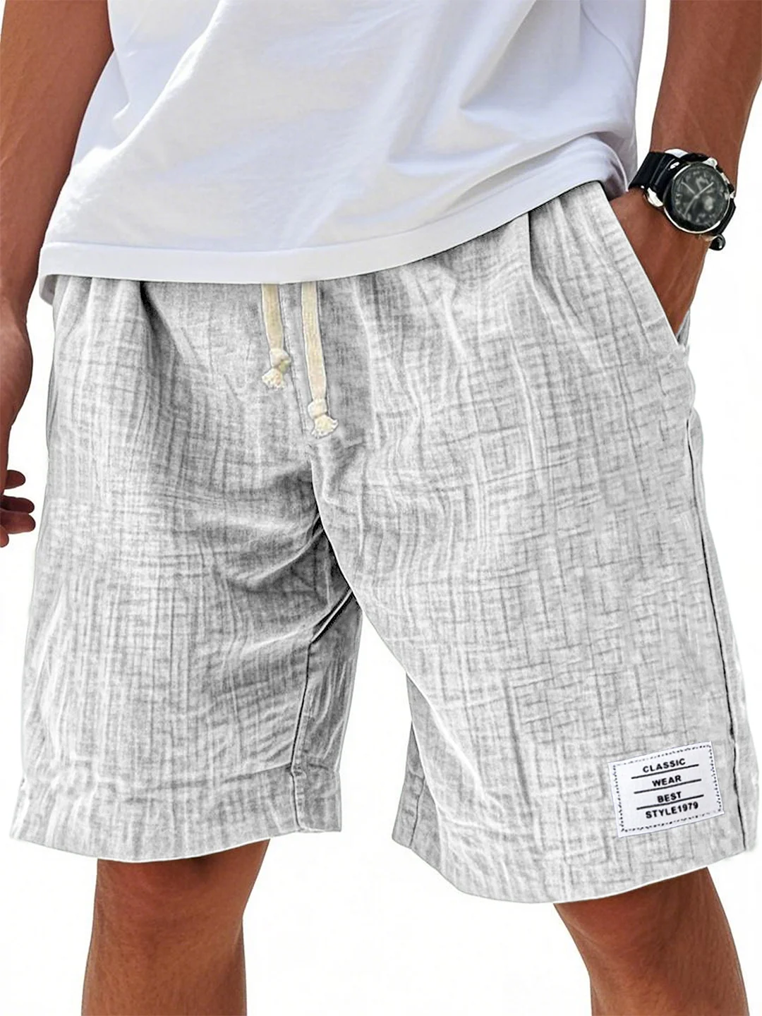 Men's Comfort Crepe Soft Simple Embroidered Label Casual Lace Up Everyday Shorts