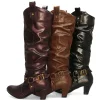 High Quality Woman Pleated Leather Vintage Boots