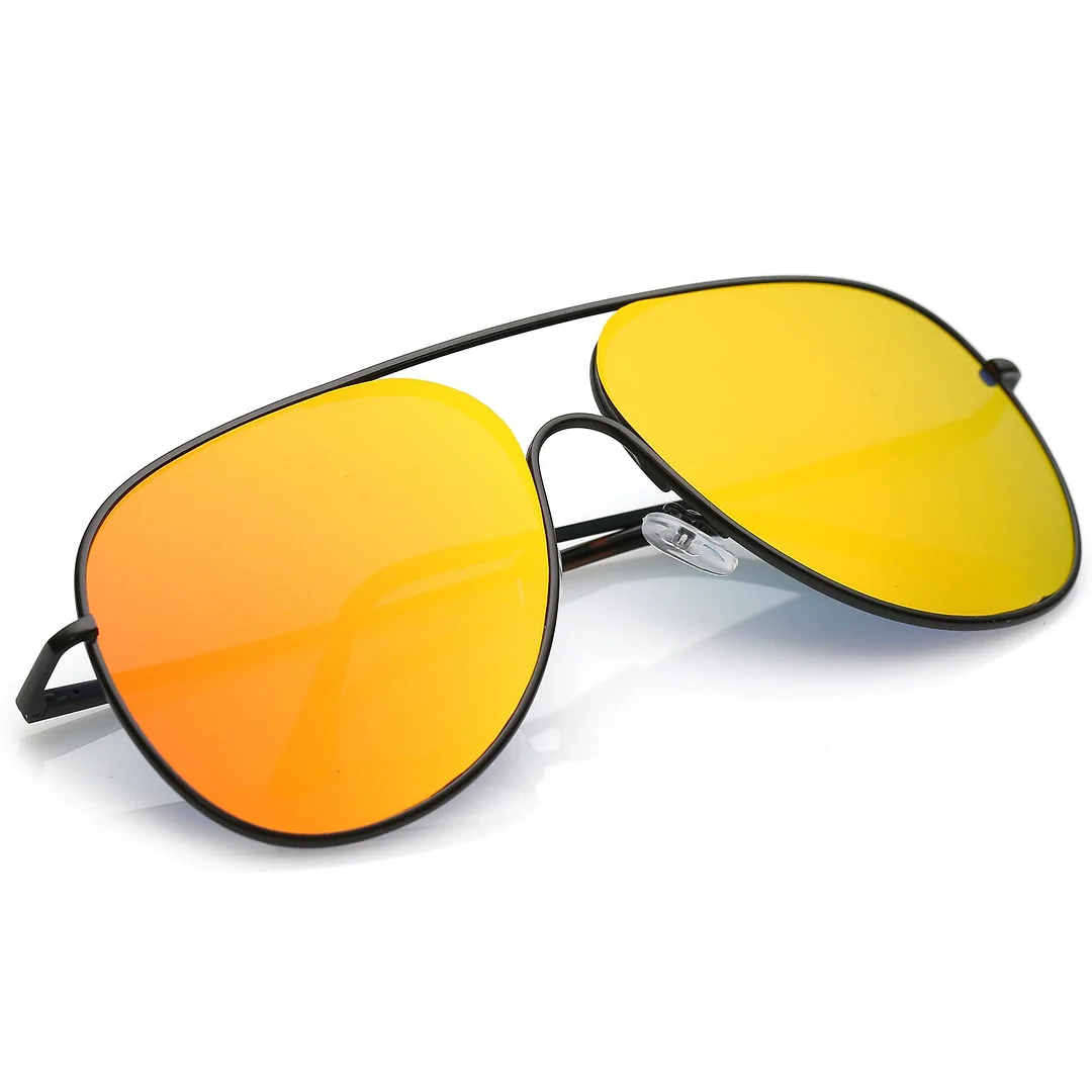 Oversize Metal Aviator glasses Semi Rimless Teardrop Mirrored Flat Lens 62mm