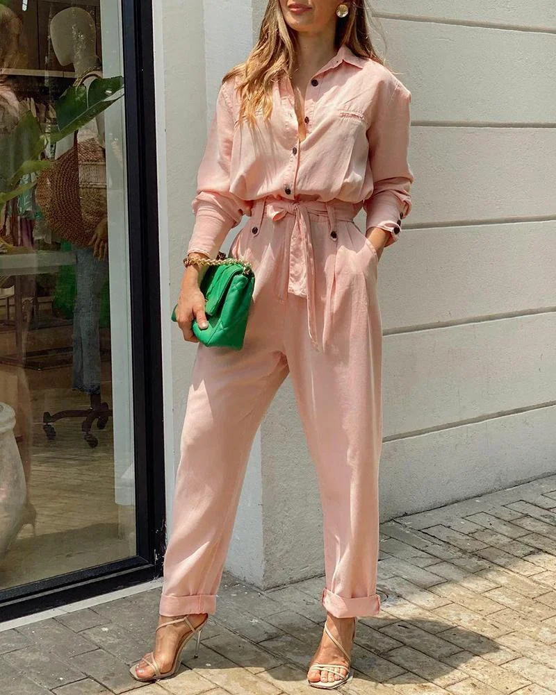 Solid Color Casual Two-piece Suit