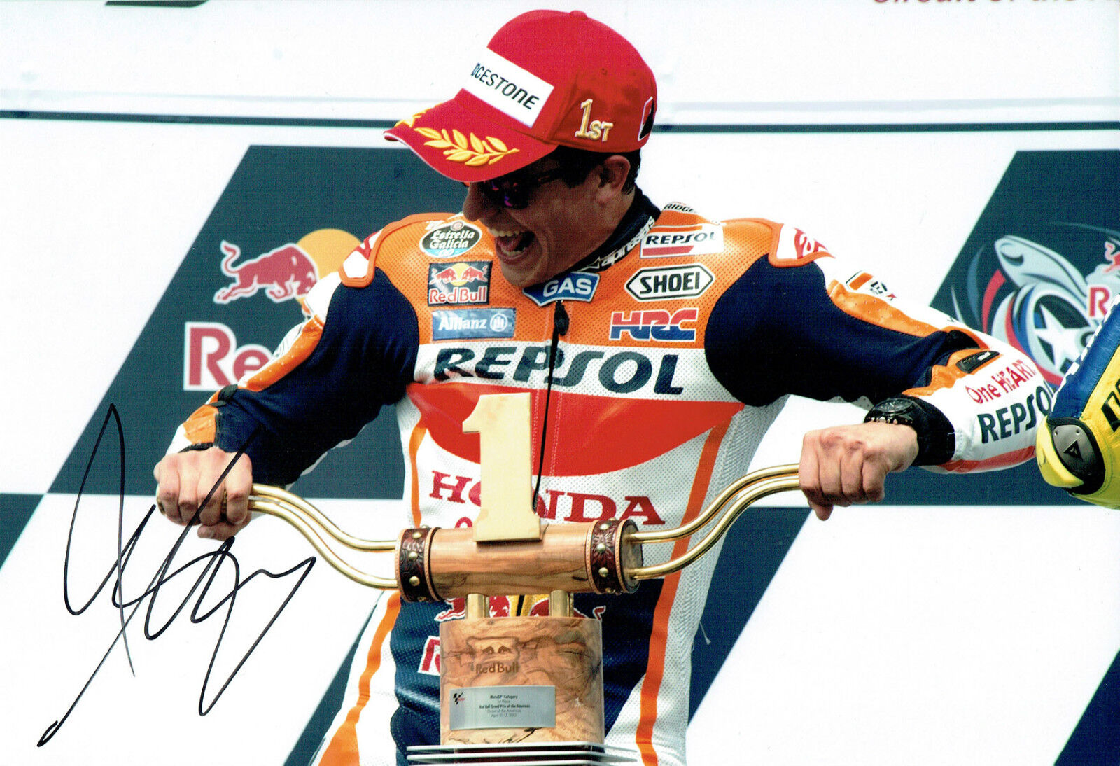 Marc MARQUEZ MOTOGP SIGNED Austin Texas 2015 Winner Photo Poster painting AFTAL COA Autograph