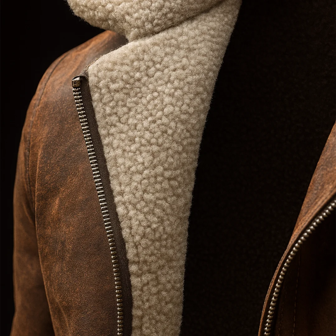 Men's Vintage Brown Leather Jacket With Sherpa Lining