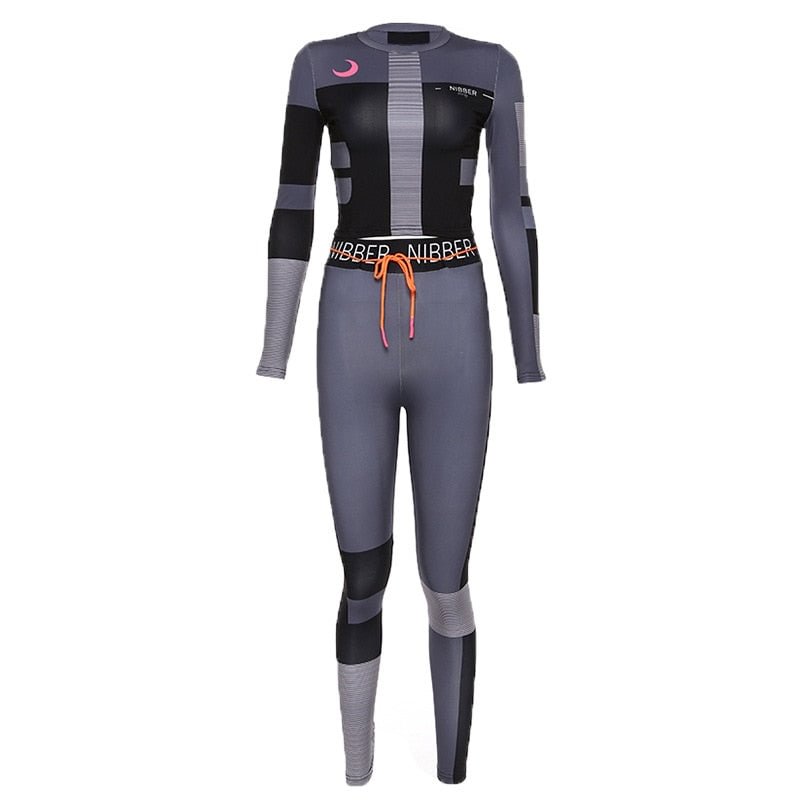 LAISIYI Women Long Sleeve CropTop Slim Outfit Tracksuit 2PCS Set Letter Print High Elastic Skinny Leggings Female Sportswear