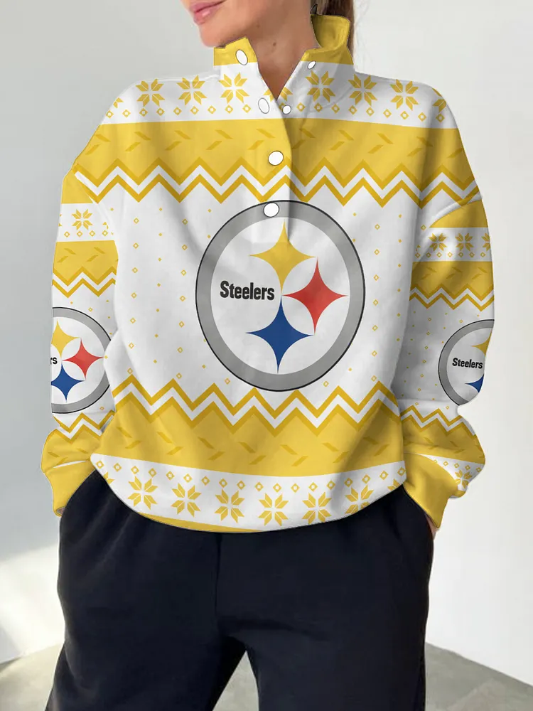 Pittsburgh Steelers  2025 New Design Casual Snap  Mockneck Pullover