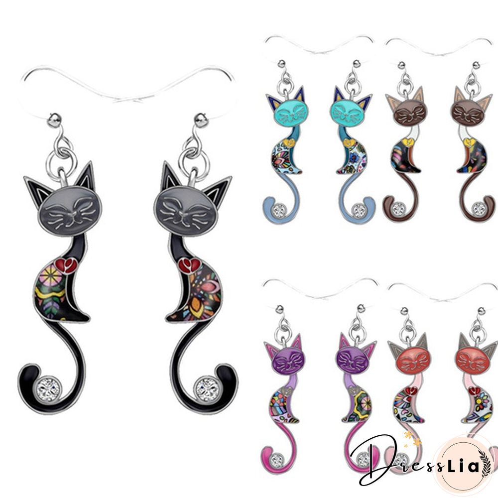Fashion Animal Enamel Alloy Rhinestone Elegant Closed Eyes Cat Earrings Drop Dangle Earrings For Women Girls Gift Charms Pet Accessories 1 Pair Hot Sale