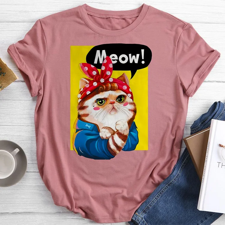 meow Round Neck T-shirt-0024235