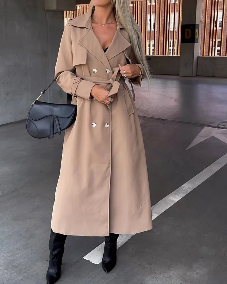 Solid Color Strappy Casual Fashion Coat Coat