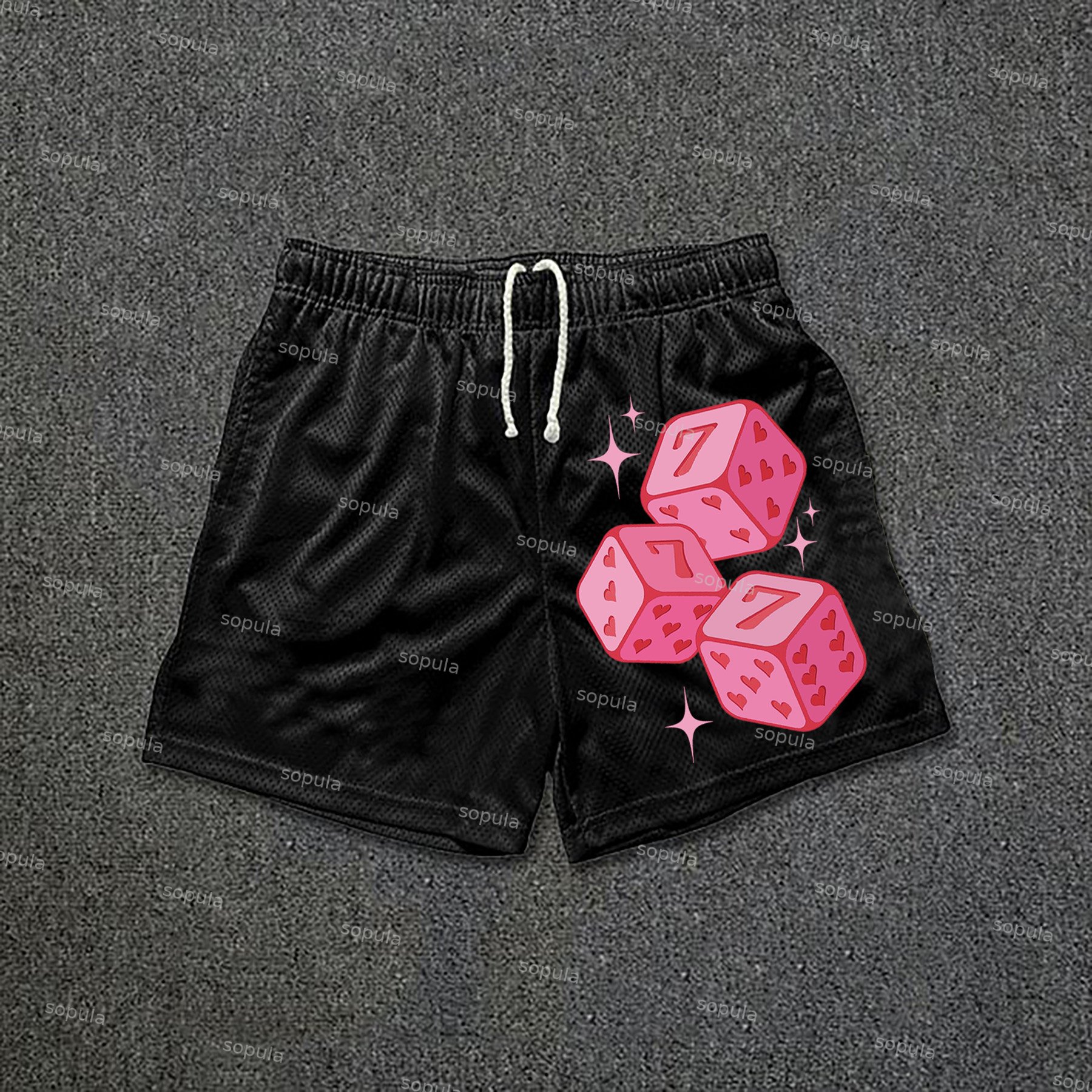 Pink 777 Fun Dice Print Drawstring Mesh Shorts - Sopula｜Premium Graphic Tees & Graphic Clothing