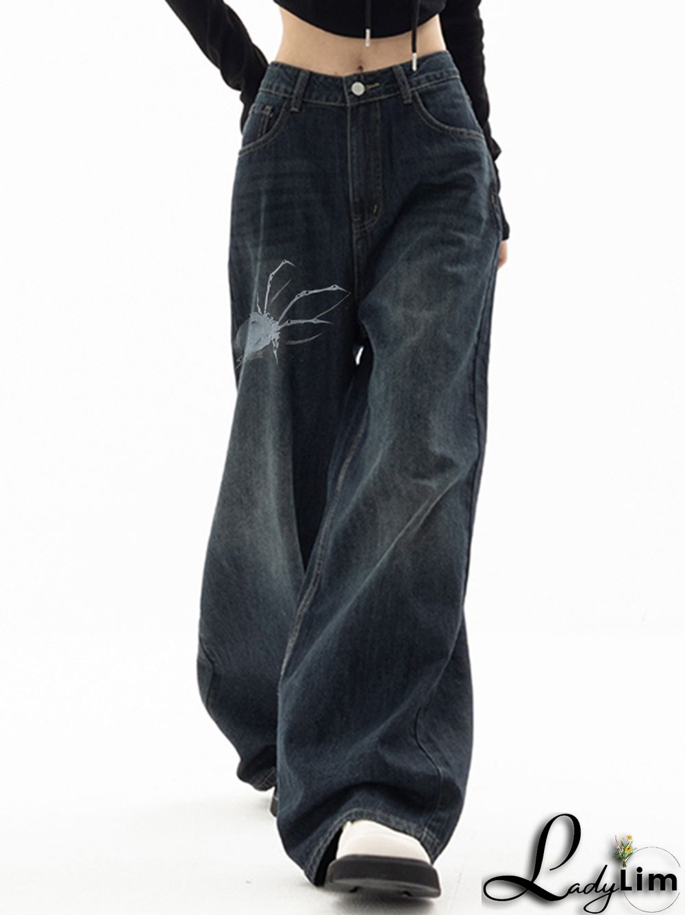 Vintage Blue 90s Print Boyfriend Jeans