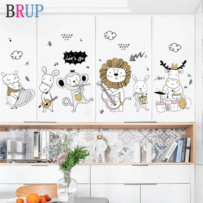 Funny Cartoon Animals World Wall Stickers for Children Rooms Wardrobe Decoration Lion Rabbit Monkey Art Home Decor Kids Gifts