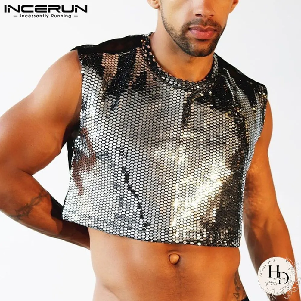 Fashionable Sleeveless Silver Shirts Summer Clubwear Outfit Crop Tops