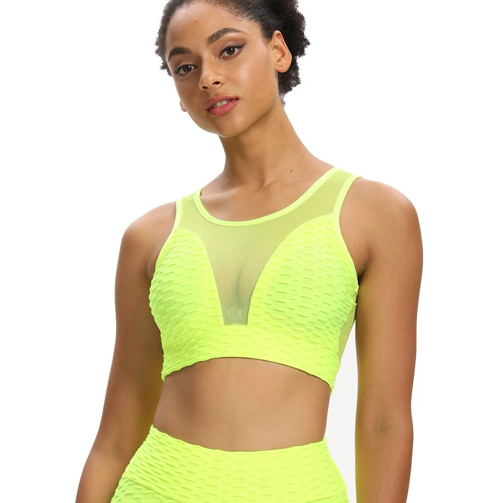 NORMOV Summer Women Sports Bra Fitness Home Yoga Bra Breathable Running Vest Mesh Patchwork Workout Tank Top 2021 New Yoga Top