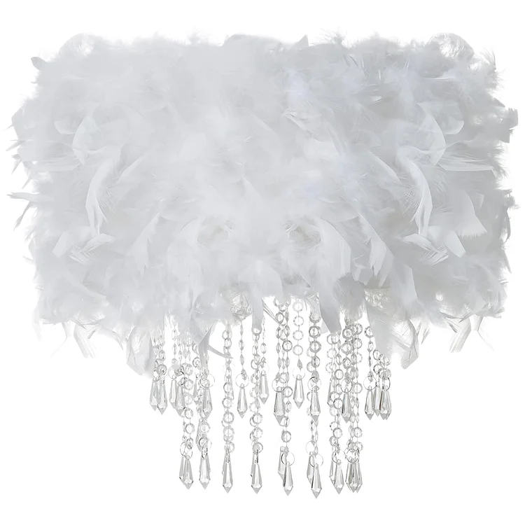 Waneway Feather Lampshade with Acrylic Droplets, Fluffy Lamp Shade for Ceiling Light, Pendant Light, Chandelier, Table Lamp or Floor Lamp, Bedroom Living Hallway Decoration, White