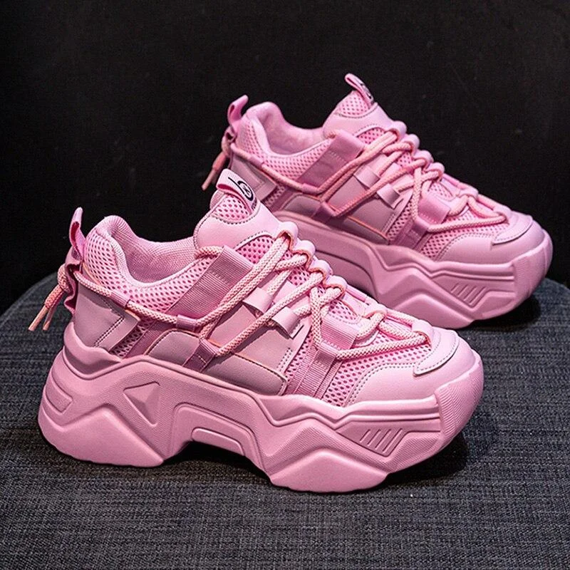 Platform Sneakers Women 2021 New Fashion Height Increasing Chunky Shoes Solid Pink Black Girls Casual Sneakers Trainers