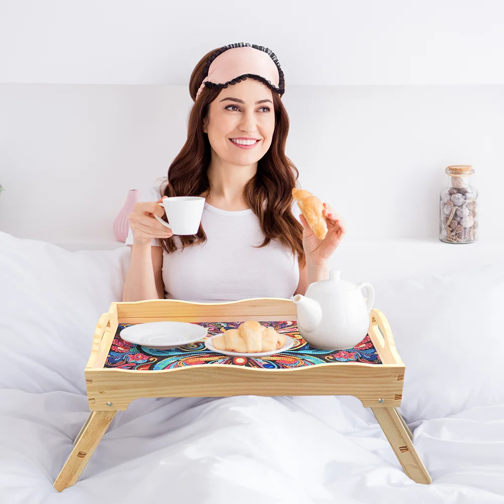 DIY Butterfly Wooden Diamond Painting Dinning Table Tray with Handle for Serving Food