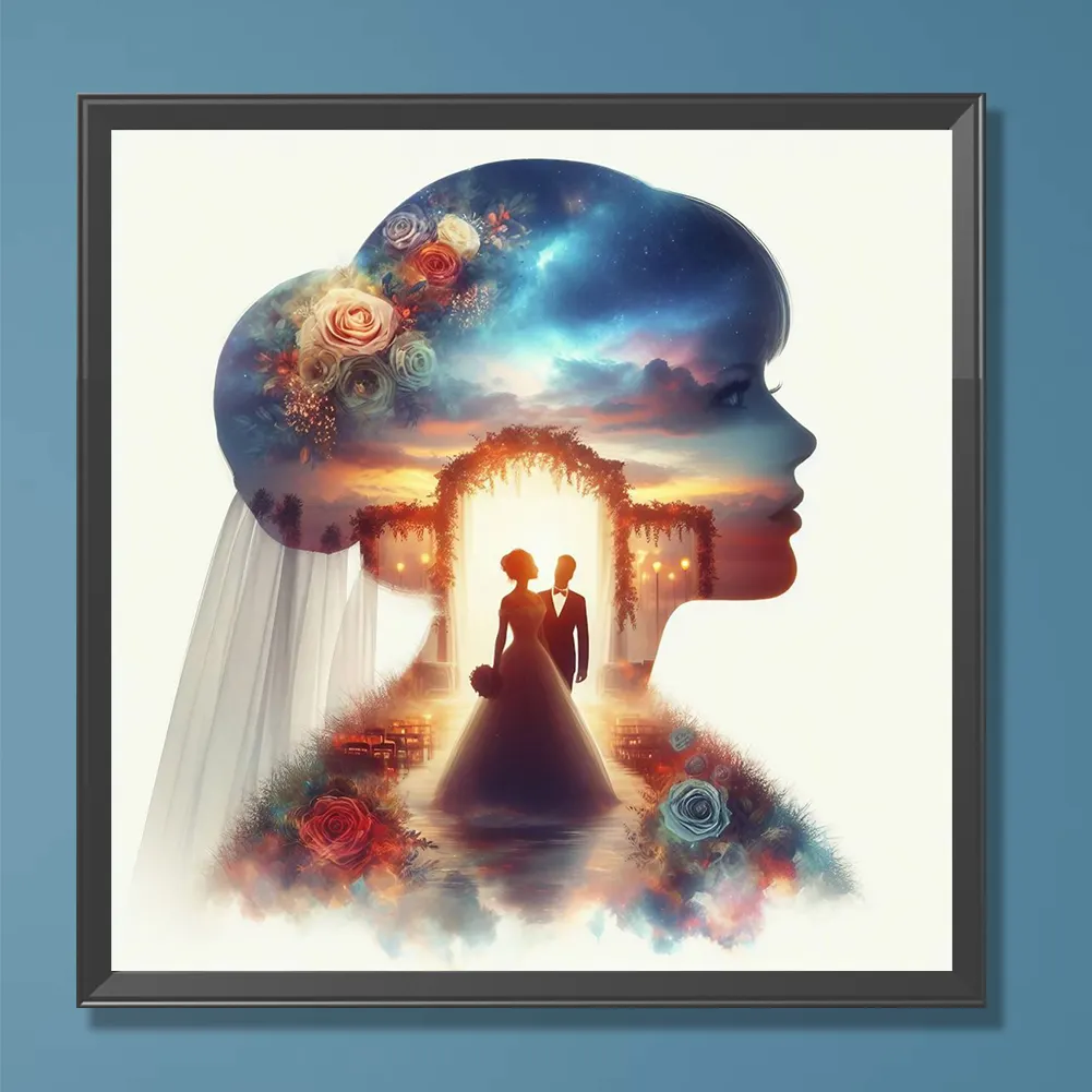 Full Round Diamond Painting 30*30cm - Romantic Wedding Silhouette