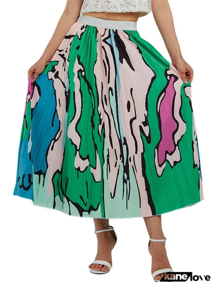 Casual Stylish Graffiti Printed Long Skirts For Women