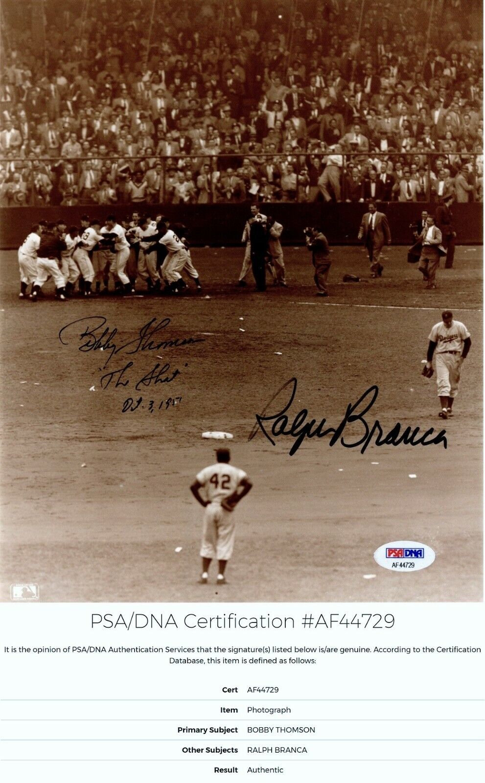 Bobby Thomson and Ralph Branca Signed Autographed SHOT 8x10 inch Photo Poster painting + PSA/DNA