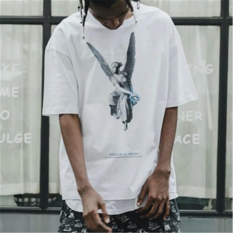 Flame angel print white t-shirt
