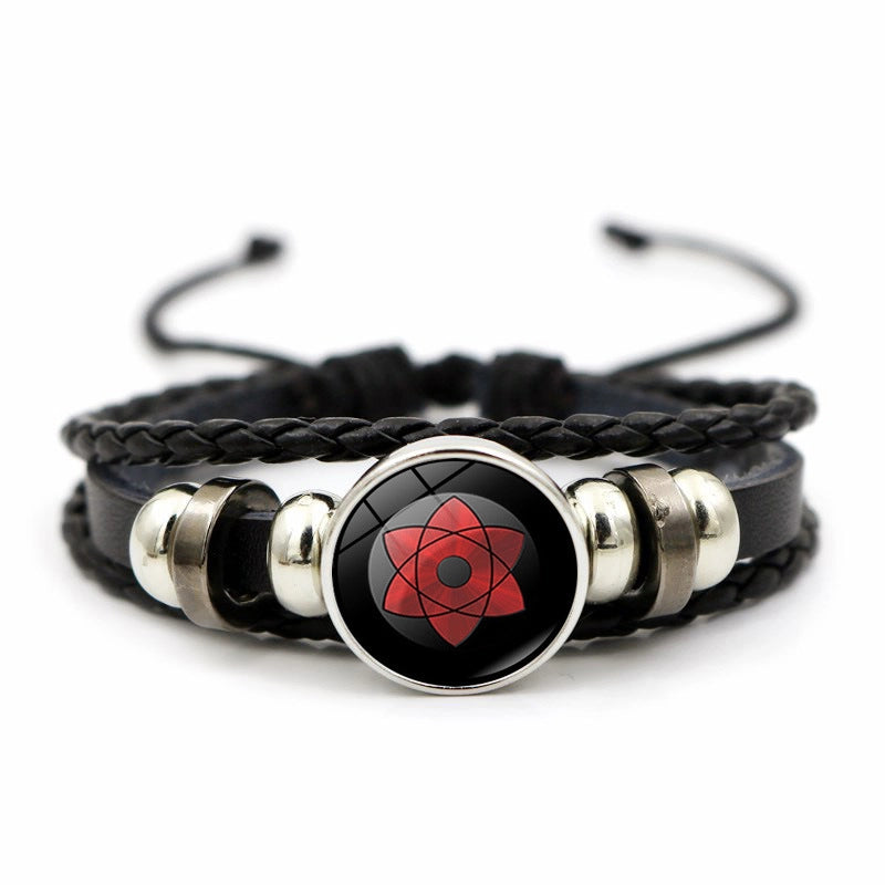 Naruto Sharingan Leather Bracelet For Men And Women Students Woven Bracelet Animation Kaleidoscope Hand Jewelry