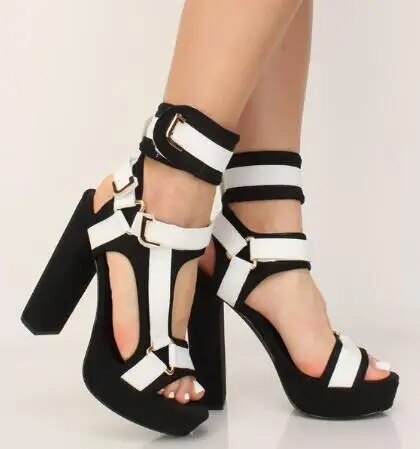 VCSHOES Women Multi-Snakeskin Chunky Heel Platform Ankle Buckle Strap Sandals High Top Fuchsia Python Patchwork Dress Sandals Lady