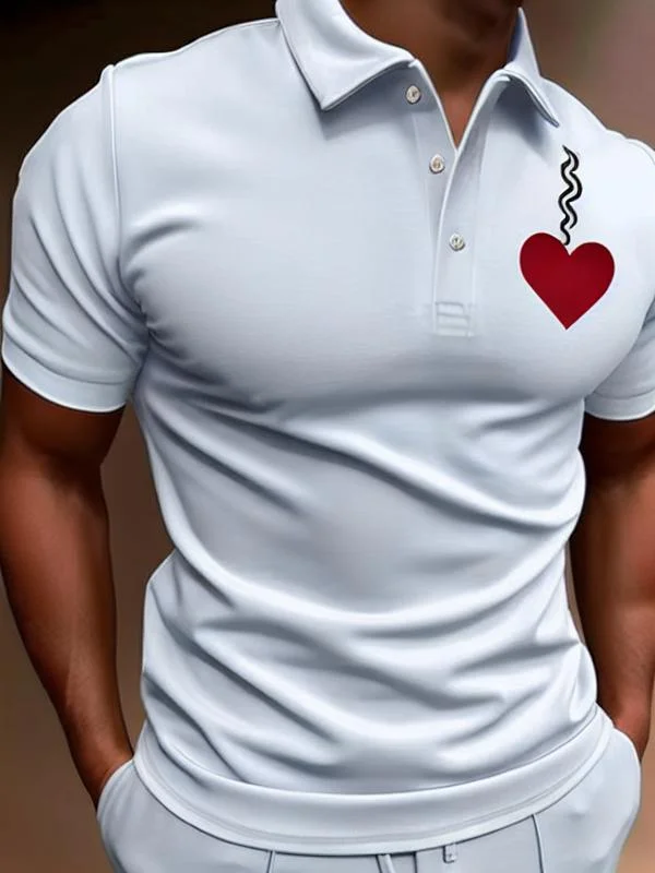 Men's Casual Love Printed Short Sleeved Polo Shirt at Hiphopee