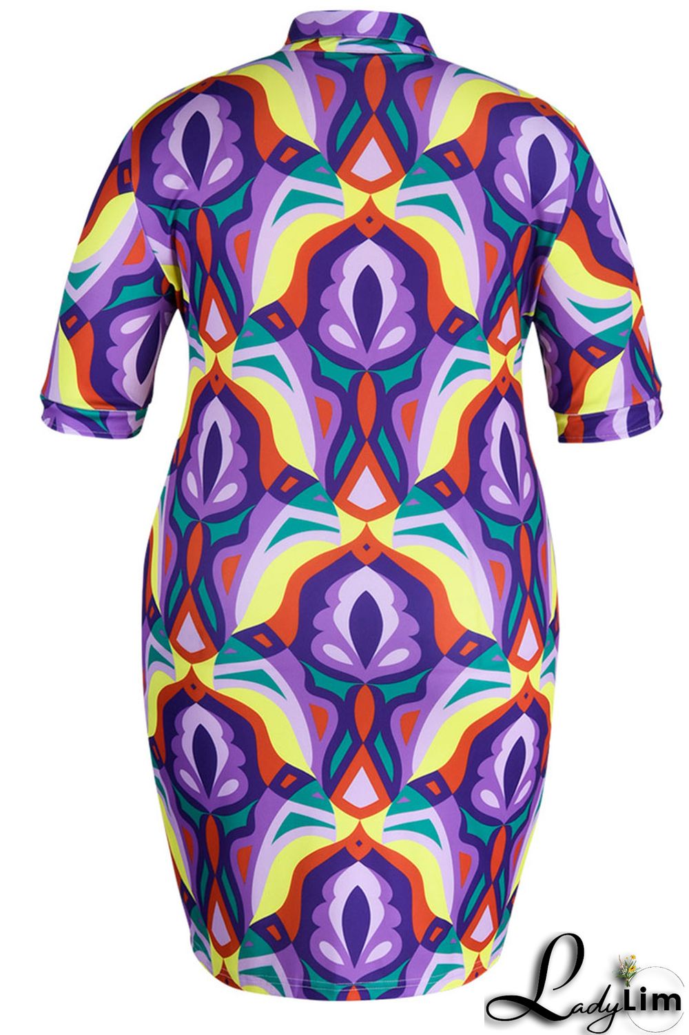 Coffee Casual Print Patchwork Buckle Turndown Collar Shirt Dress Plus Size Dresses