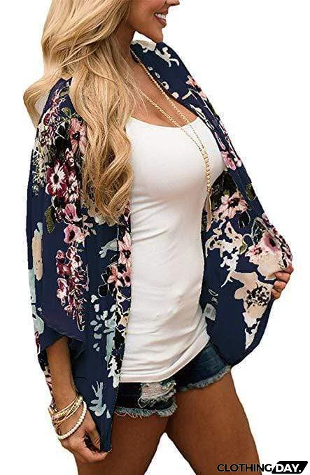 Bohemia Flower Print Summer Beach Women's Cardigan Loose Chiffon Coat
