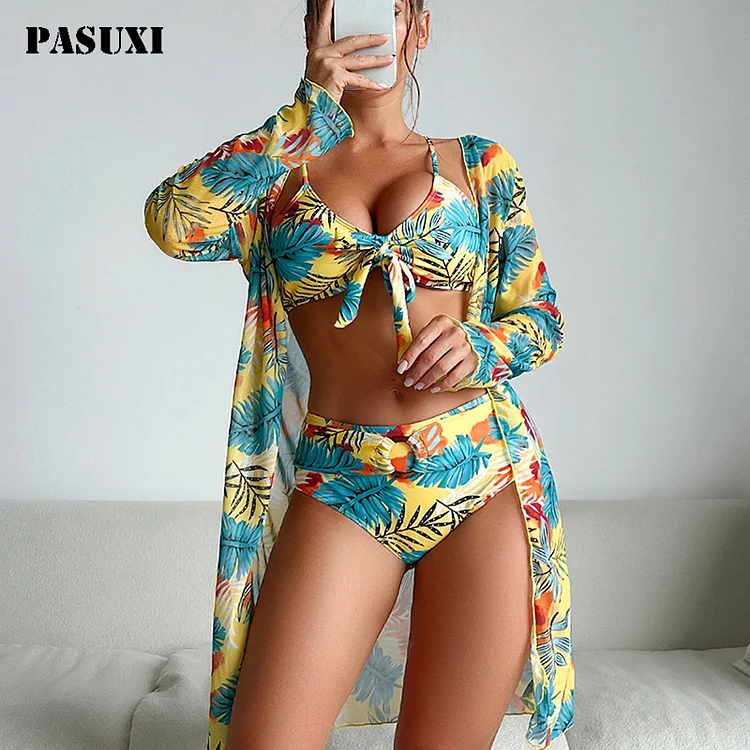 PASUXI Wholesale Sexy Bikini Sets Multi-Color Printed Three-Piece Swimwear for Women huanwei