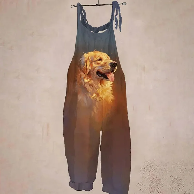 Women's Cute Golden Retriever Ombre Print Jumpsuit
